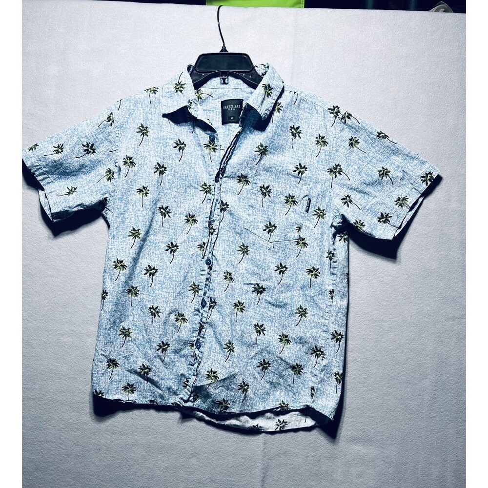 Hawk’s Bay USA Men’s Medium Palm Tree Shirt Blue Short Sleeve 100% Cotton